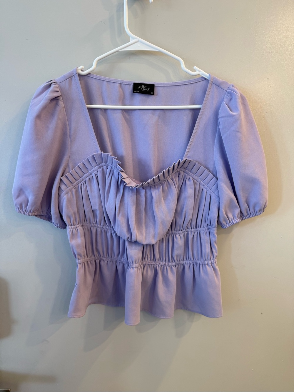Lavender Puff-Sleeve Peplum Top